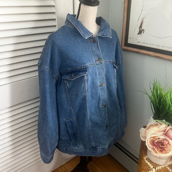 TERRA SKY Womens Jacket 3X Denim Oversized Stretch Distressed Pockets Casual - Picture 5 of 14